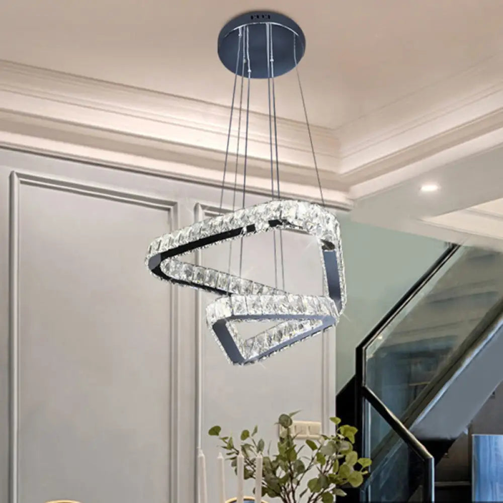 Modern Crystal Triangle Chandelier Pendant Light with LED in Nickel Nickel