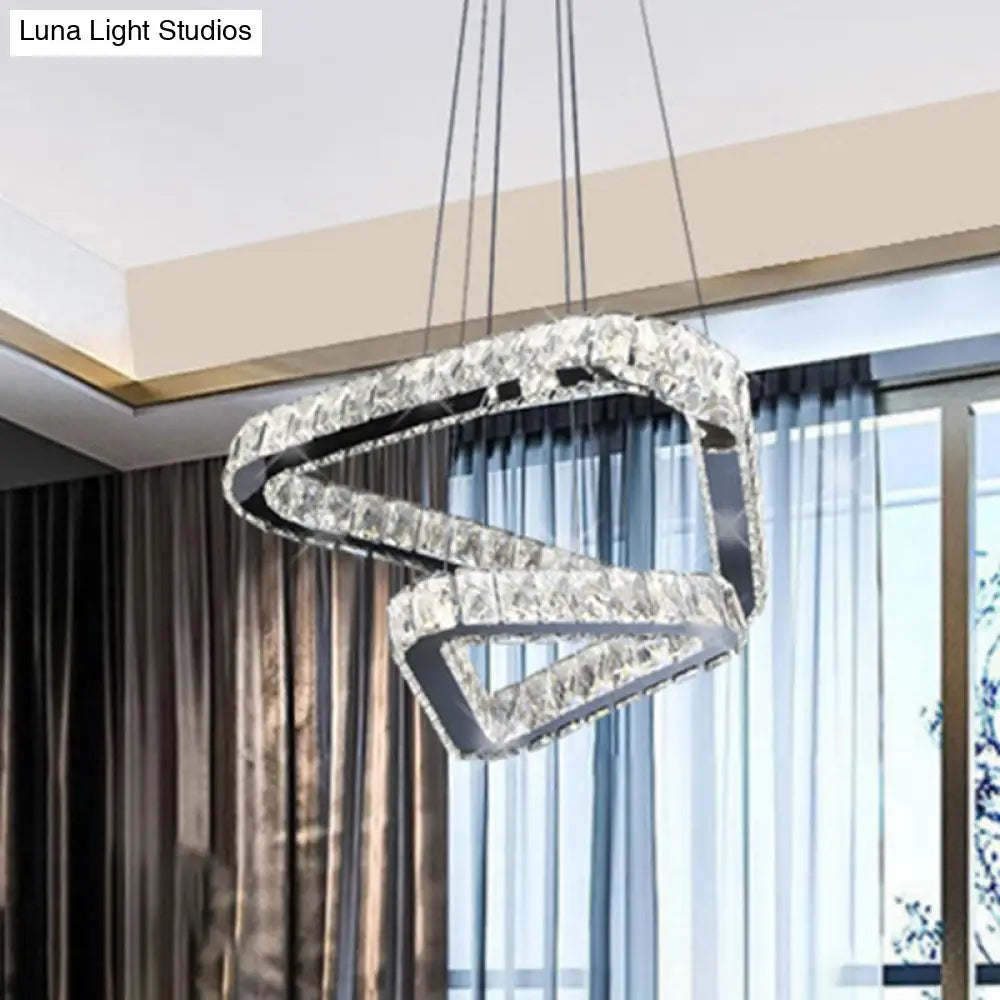 Modern Crystal Triangle Chandelier Pendant Light with LED in Nickel Nickel