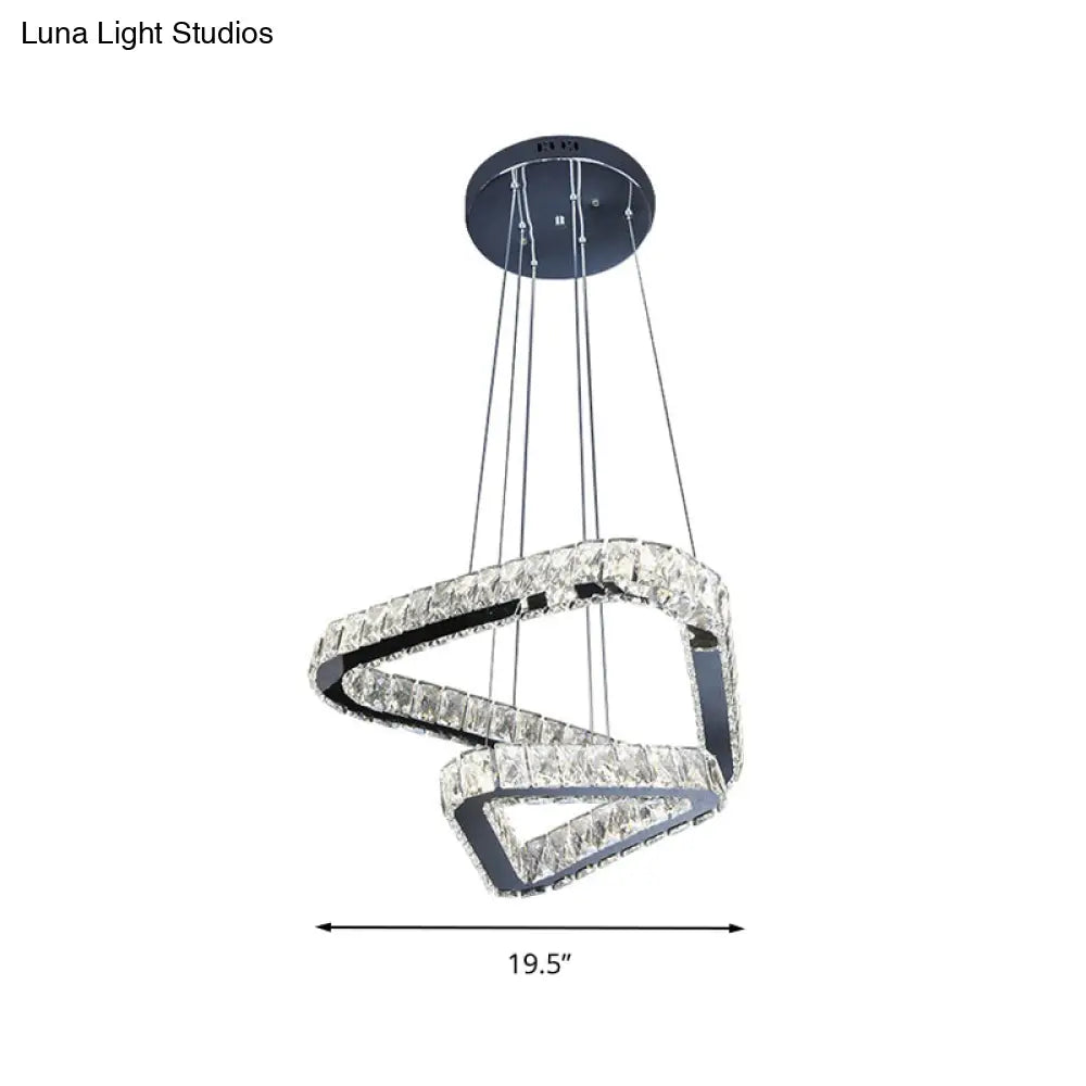 Modern Crystal Triangle Chandelier Pendant Light with LED in Nickel Nickel