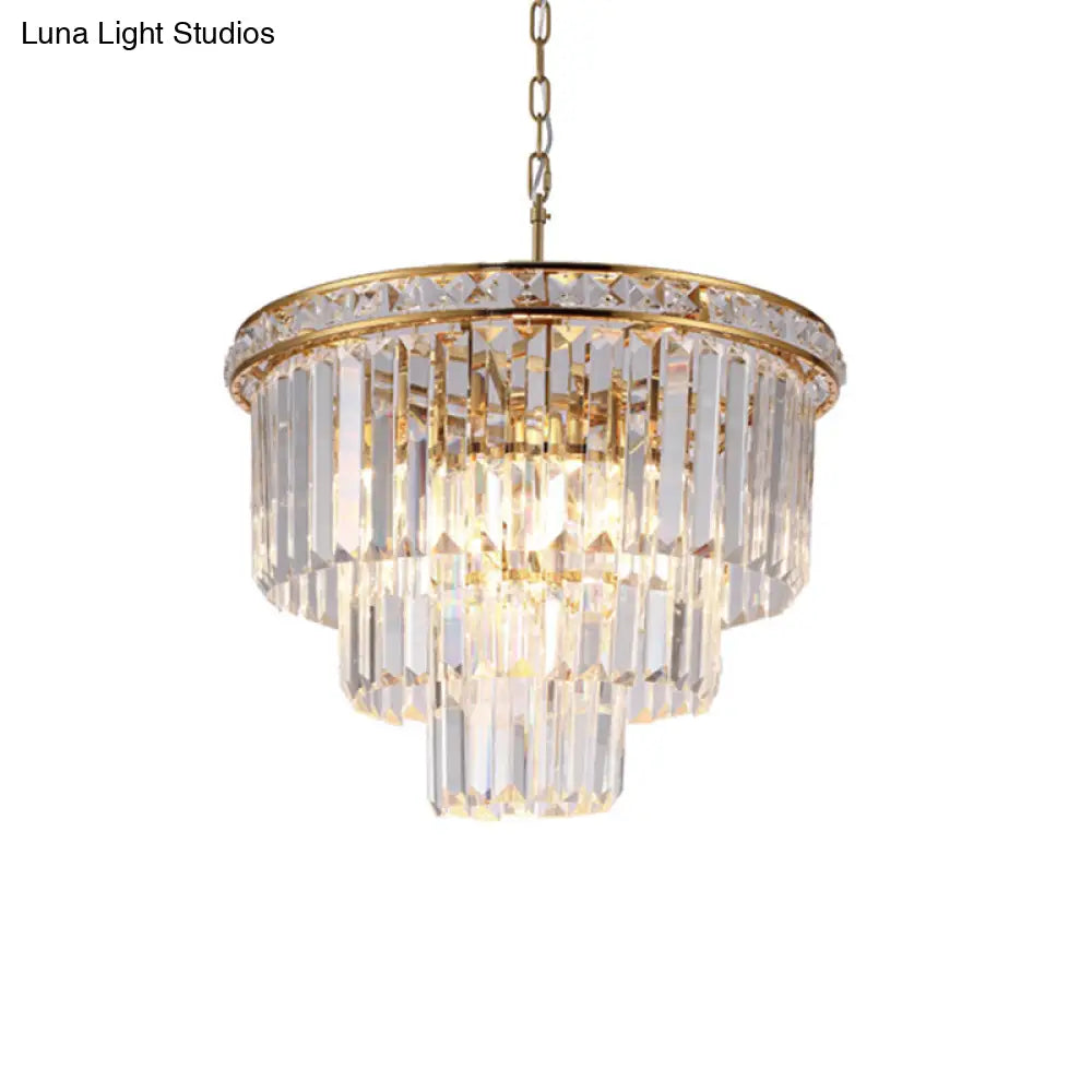 Modern Faceted Optical Crystal 6-Light Brass Chandelier - Four Tiers Ceiling Light 19.5’/23.5’ Wide