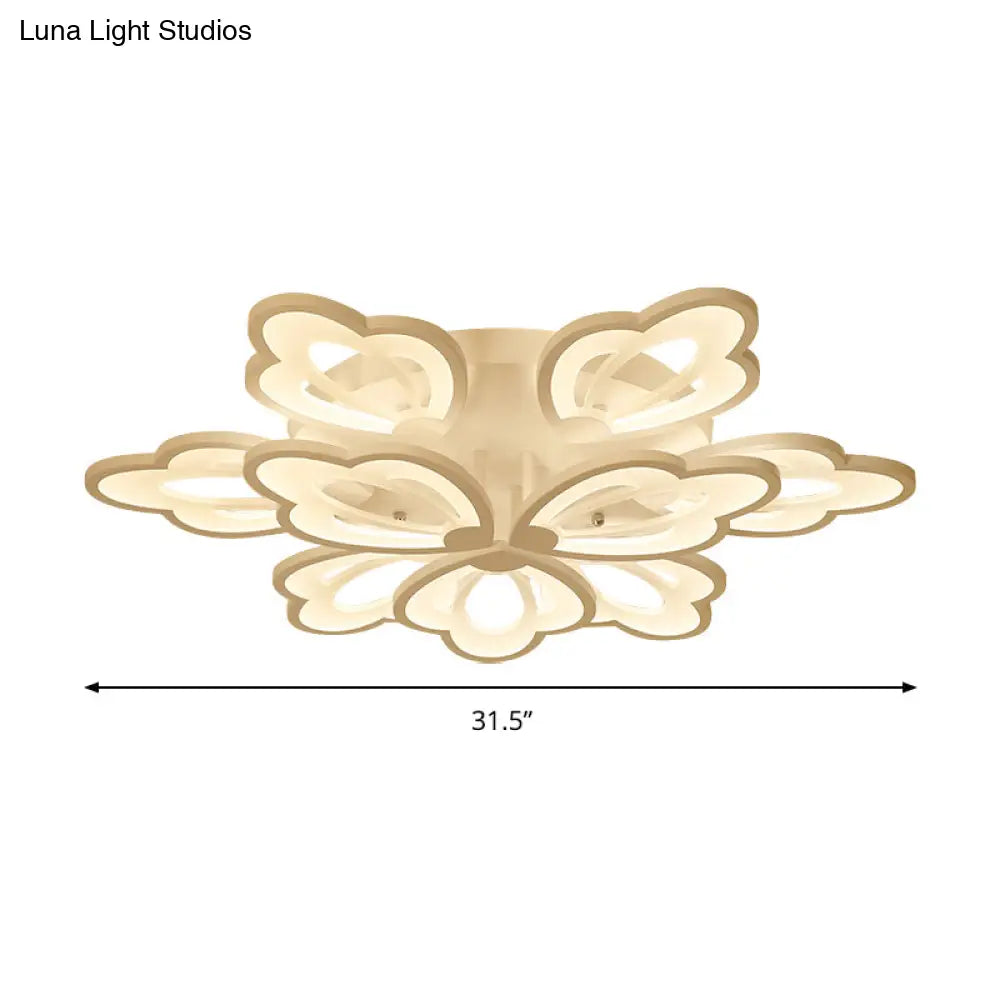 Modern Floral Led Ceiling Light With Acrylic Shade And 3/5/9 Lights In White/Warm/Natural Tone -