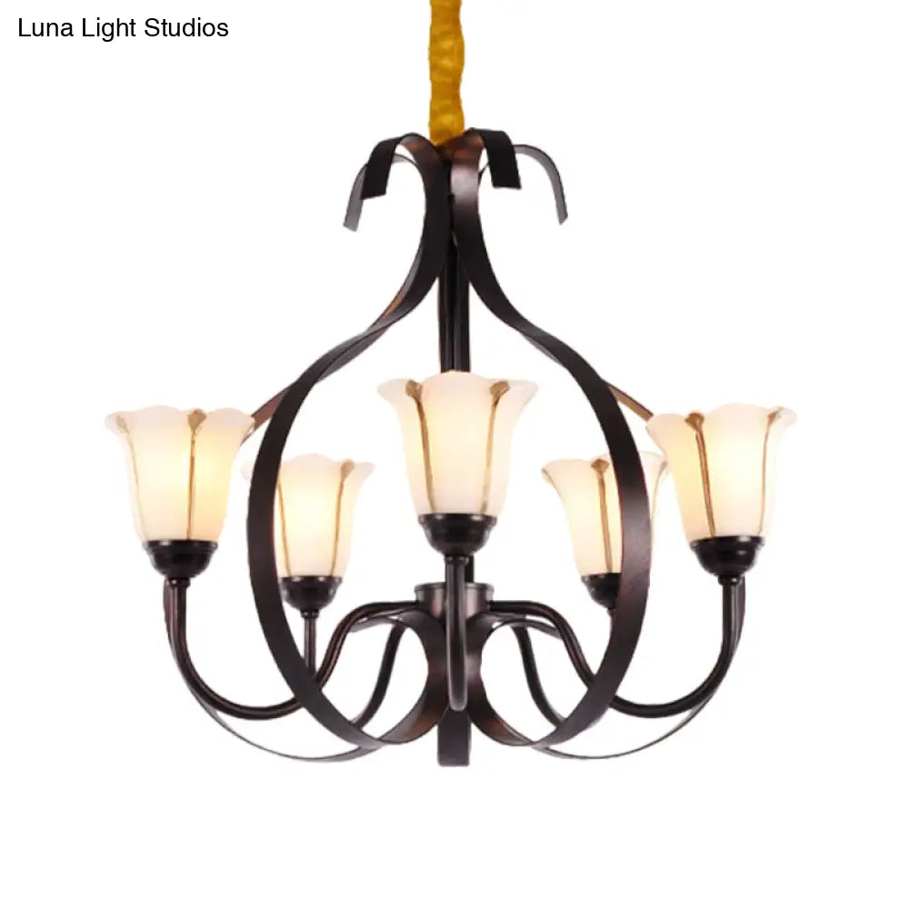 Modern Floral Suspension Lamp: Milk Glass Chandelier With 3/5/8 Red Brown Heads