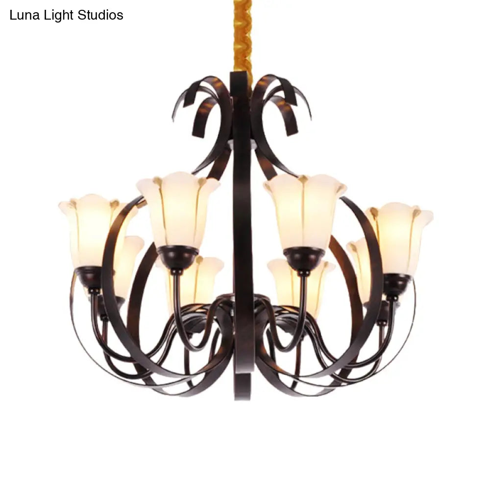 Modern Floral Suspension Lamp: Milk Glass Chandelier With 3/5/8 Red Brown Heads