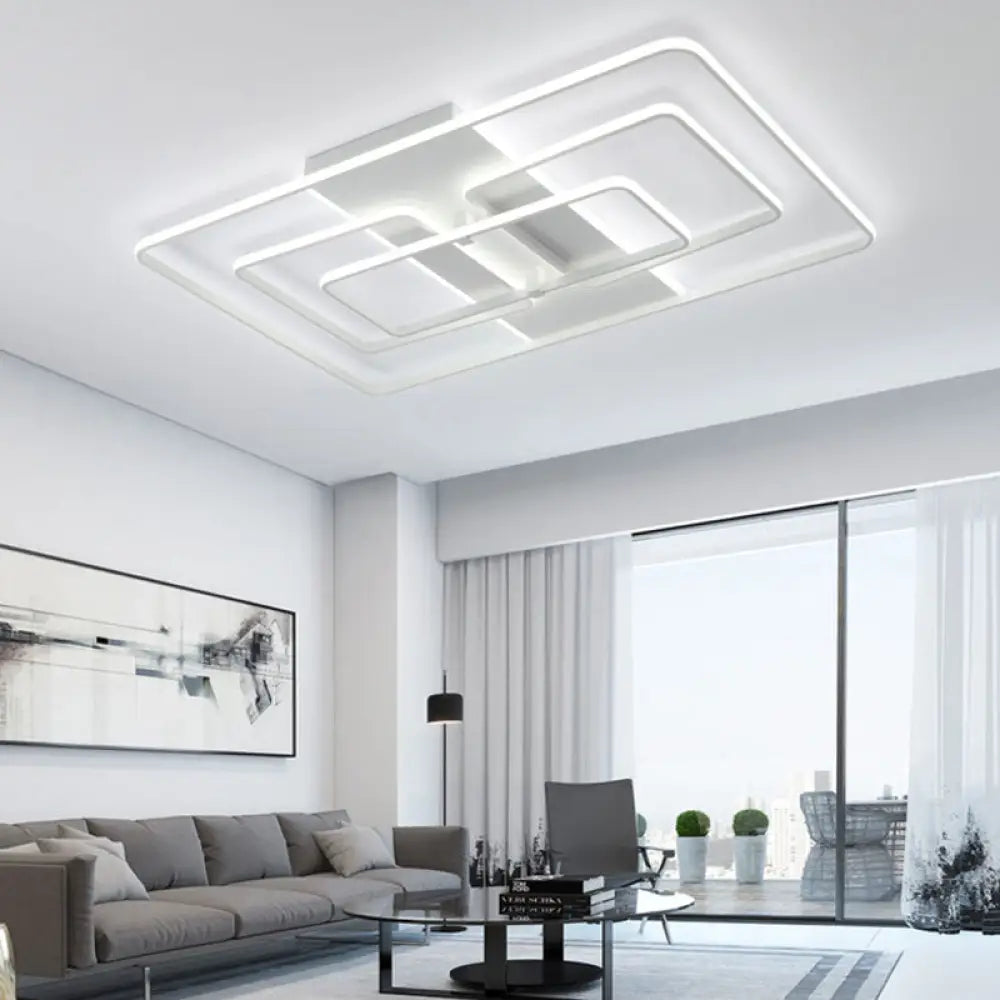 Modern Flush Mount Acrylic Frame With Led Lighting - Rectangle White/Black Warm/White Light White /