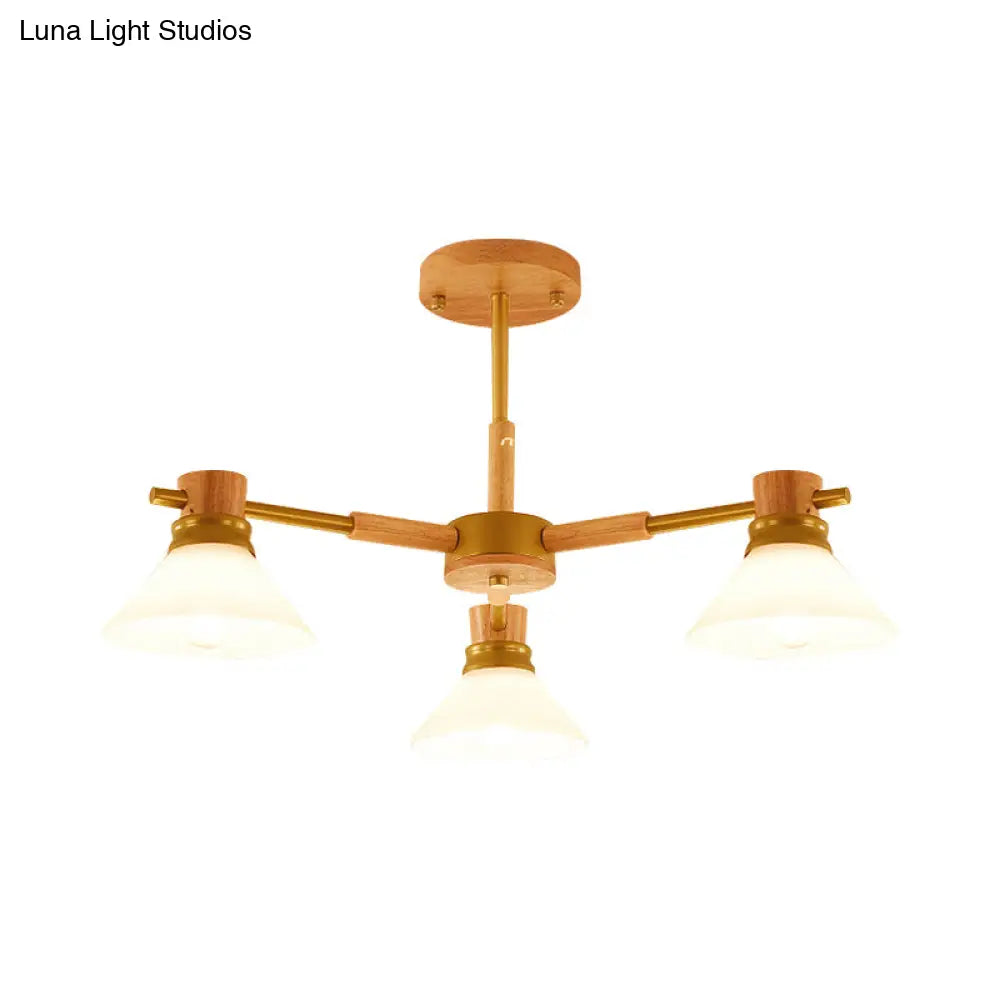 Modern Glass And Wood Hanging Pendant Chandelier - Black/Gold Branch Cone Shade For Sitting Room