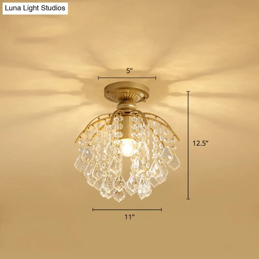 Modern Gold Branching Ceiling Lighting With Crystal Strand - Semi Flush Mount For Aisle