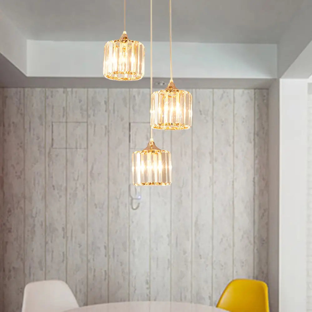 Modern Gold Crystal Prism Pendant Light Fixture With Round Canopy - Stylish Ceiling Hanging / A