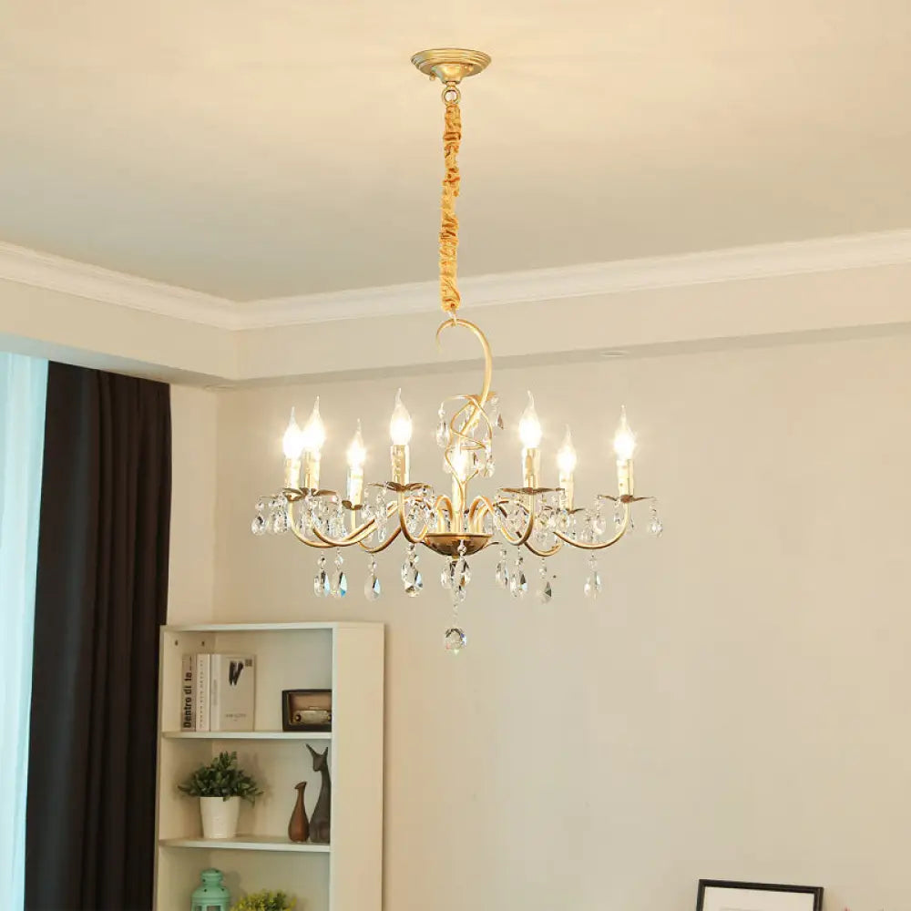 Modern Gold Finish 5/8-Light Metallic Chandelier Lamp With Crystal Deco And Curved Arm 8 /