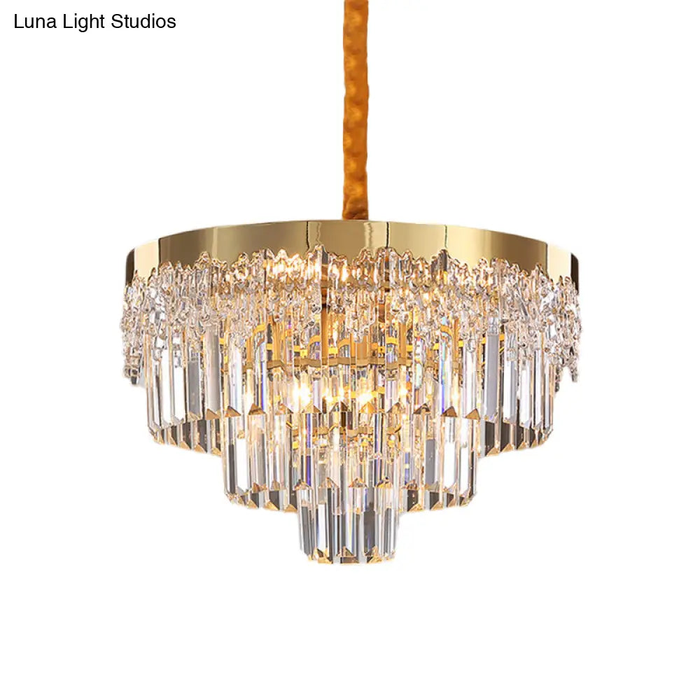 Modern Gold Finish Chandelier With Crystal Blocks 6/10 Bulbs 19’/23.5’ Width