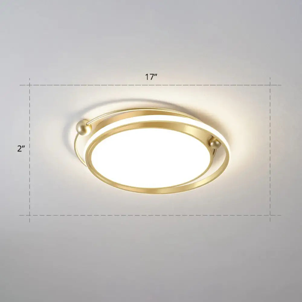 Modern Gold Led Ceiling Light With Halo Ring Flush Mount For Bedroom / 17’ Remote Control