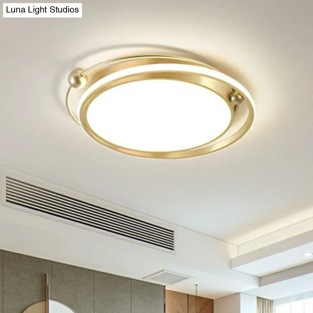 Modern Gold Led Ceiling Light With Halo Ring Flush Mount For Bedroom