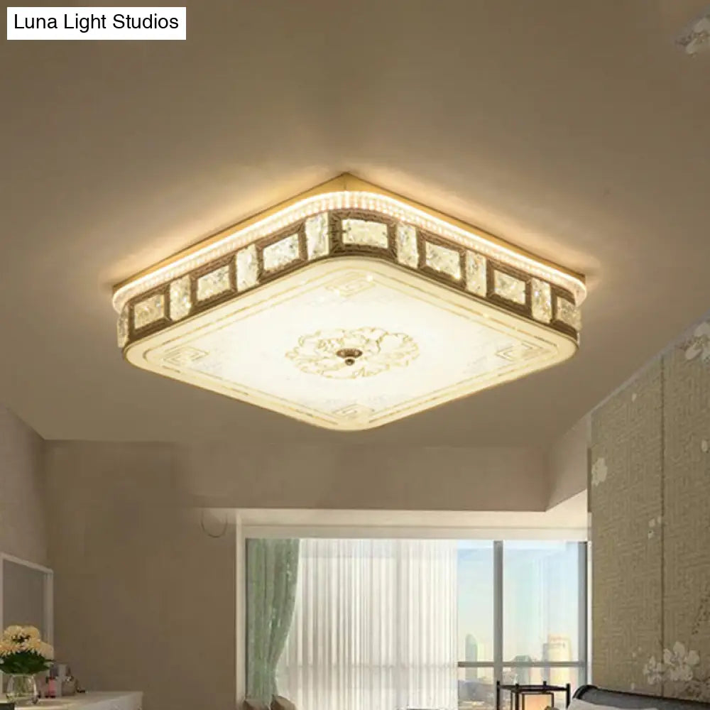 Modern Gold Led Crystal Flush Mount Spotlight - Elegant Flower Pattern Ceiling Light For Living Room