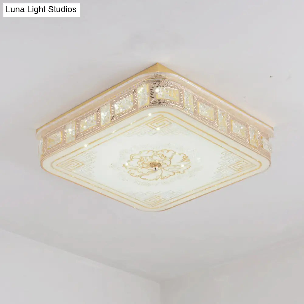 Modern Gold Led Crystal Flush Mount Spotlight - Elegant Flower Pattern Ceiling Light For Living Room