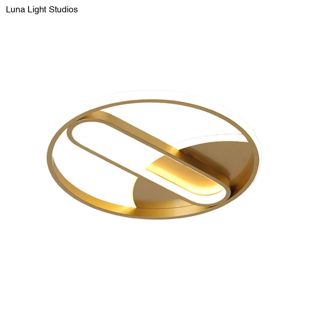 Modern Gold Led Flush Mount Ceiling Light With Inner Oval Design 16’/19.5’ Diameter
