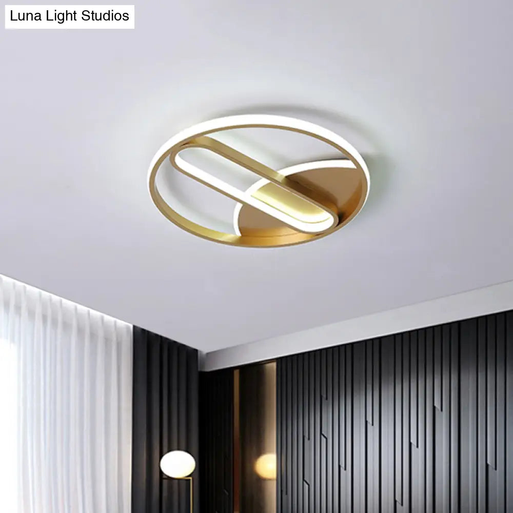 Modern Gold Led Flush Mount Ceiling Light With Inner Oval Design 16’/19.5’ Diameter