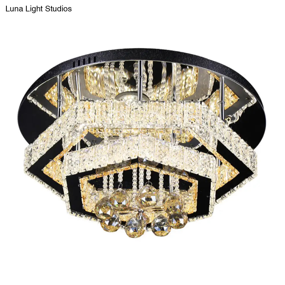 Modern Gold Led Semi Flush Mount Ceiling Lamp With Crystal Frame