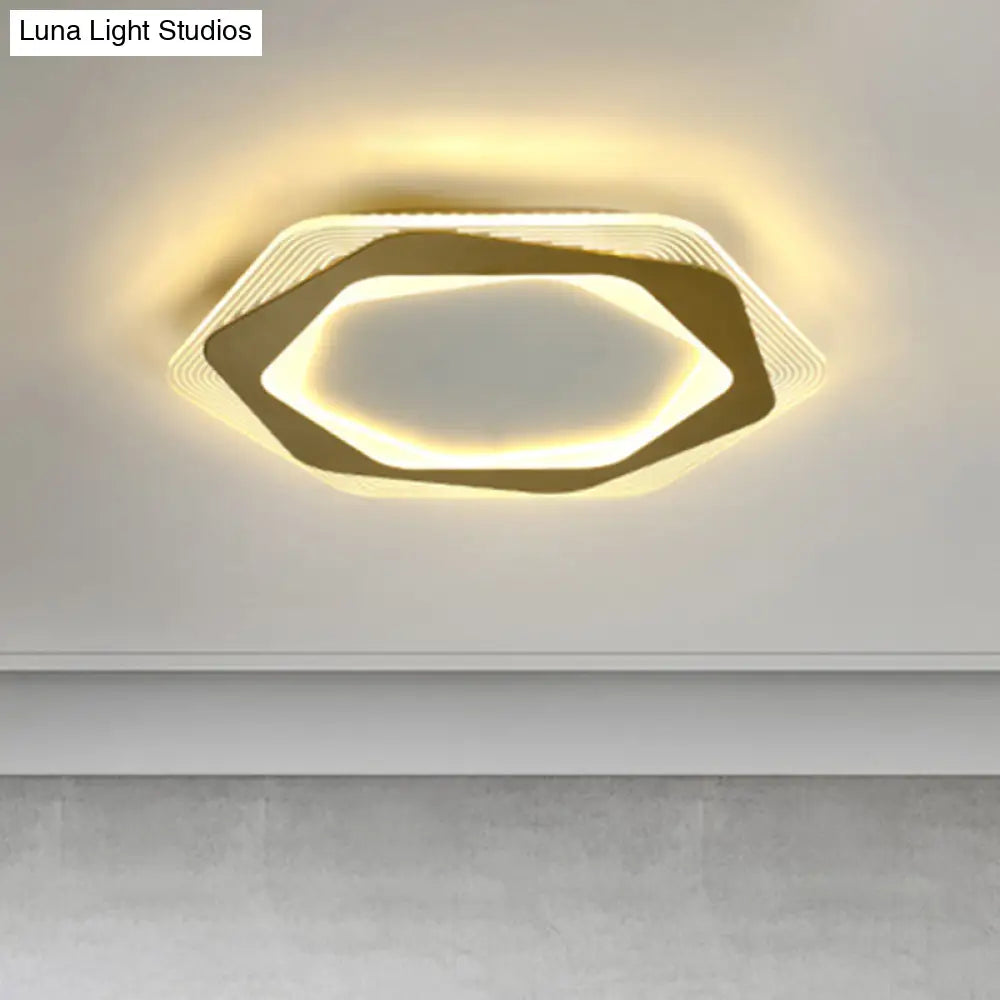 Modern Gold Metal Flush Mount Ceiling Light: Hexagon/Pentagon Shape Led 18’/21.5’ Width -