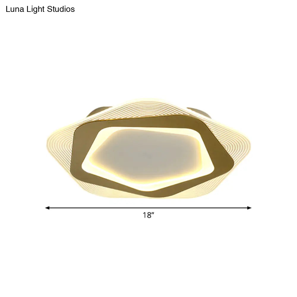 Modern Gold Metal Flush Mount Ceiling Light: Hexagon/Pentagon Shape Led 18’/21.5’ Width -