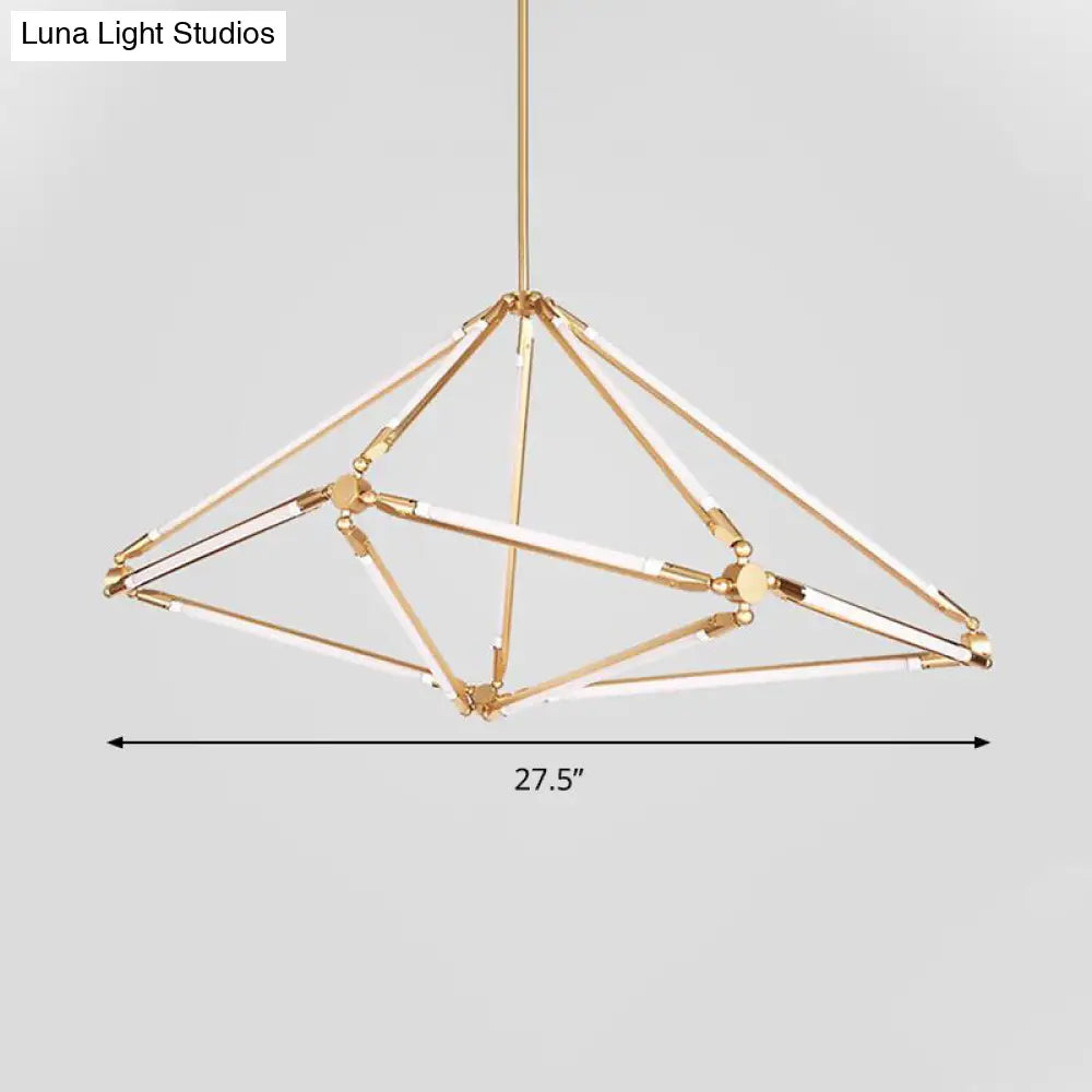 Modern Gold Metal Led Chandelier With Diamond-Frame Ceiling Light