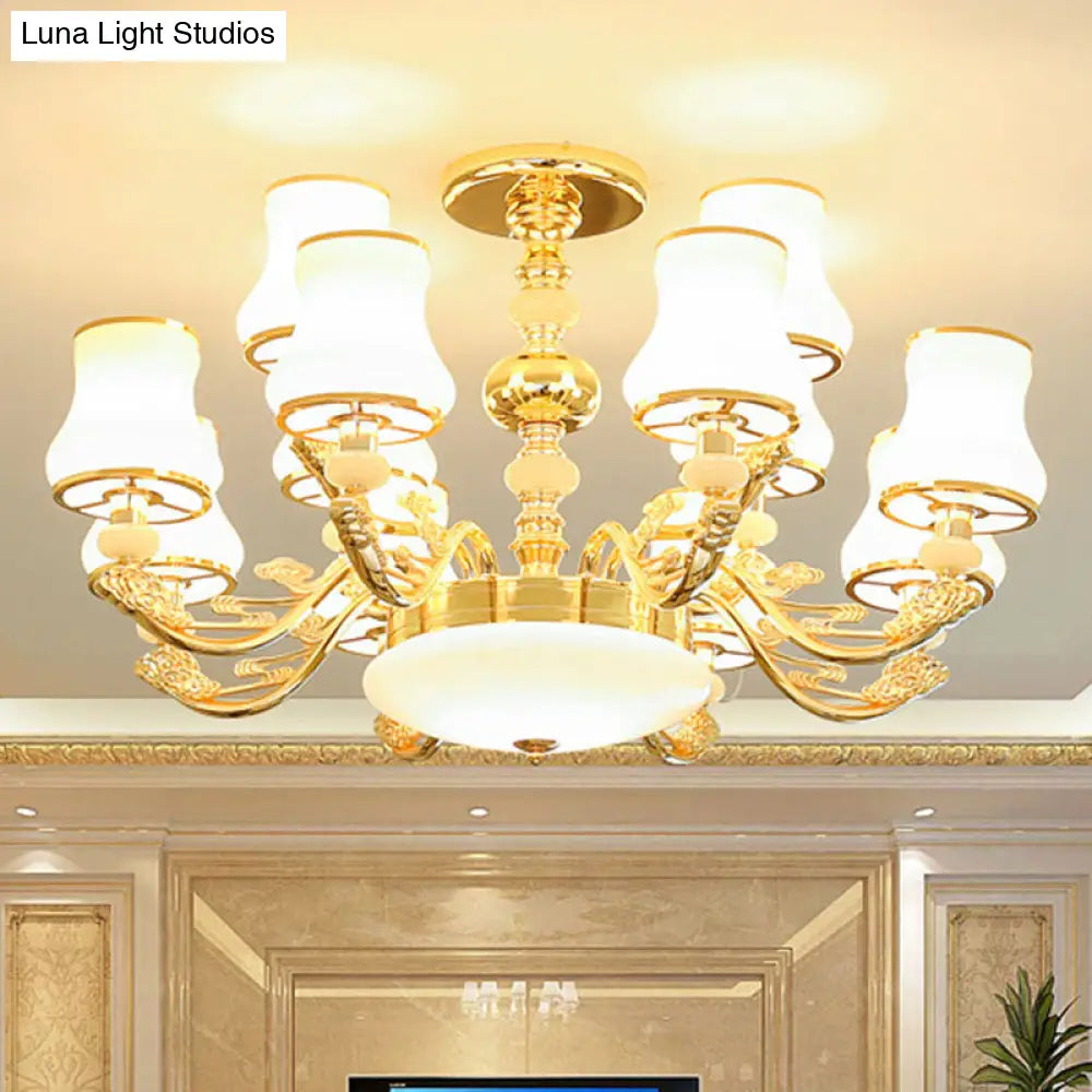 Modern Gold Opaline Glass Chandelier Light Fixture For Living Room