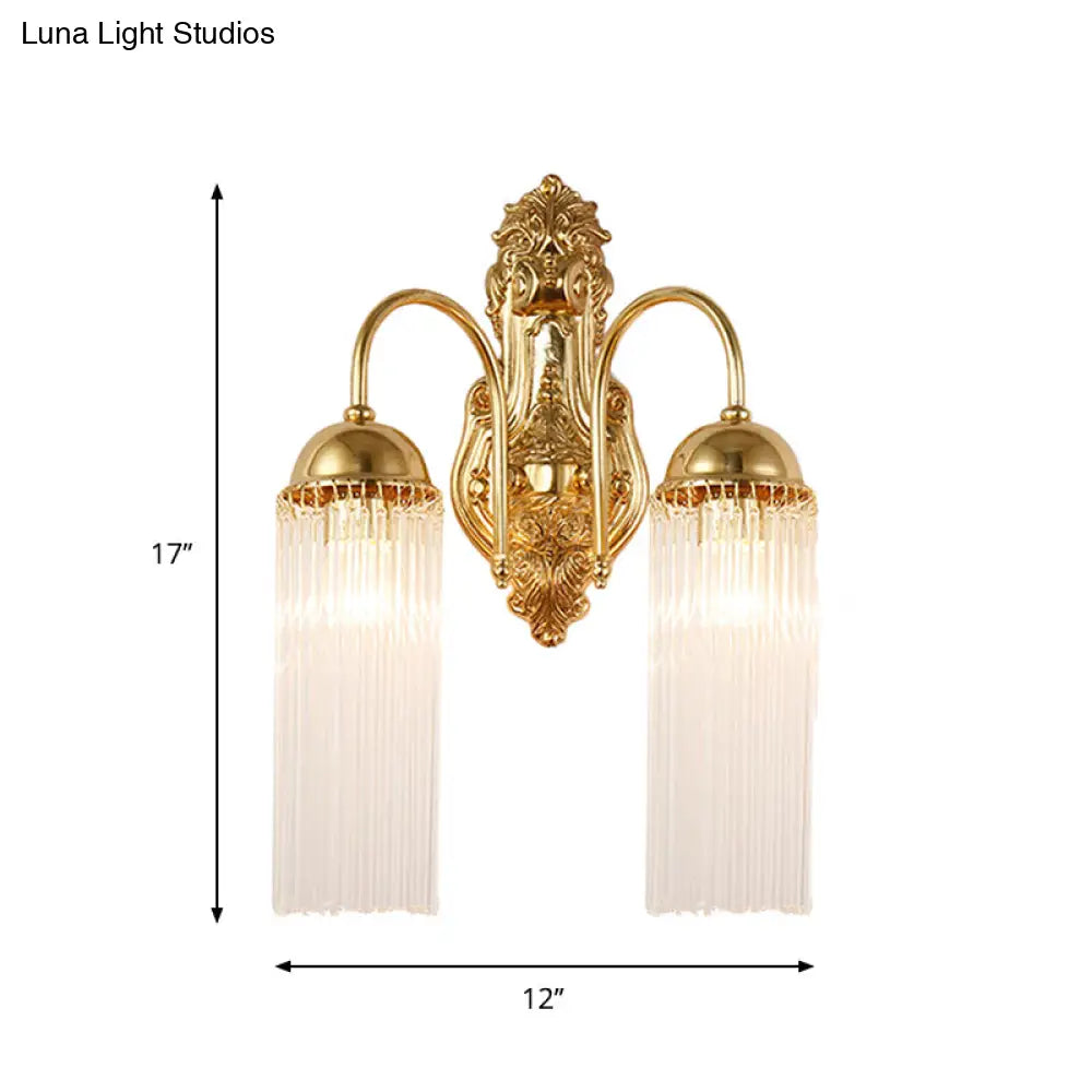 Modern Gold Wall Sconce Lamp With Clear Crystal & Metal Gooseneck Arm - Tubular Corridor Lighting