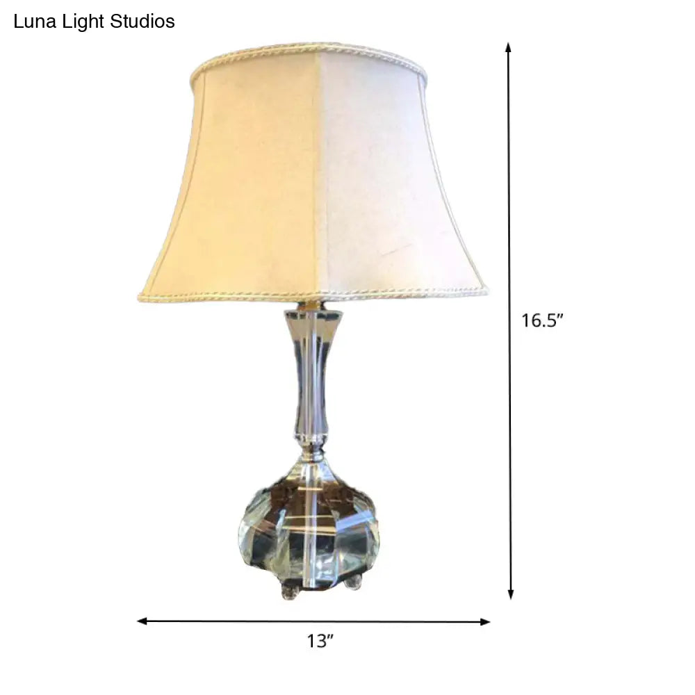Modern Grey Nightstand Lamp With Bell Fabric Shade - Bedroom Reading Light