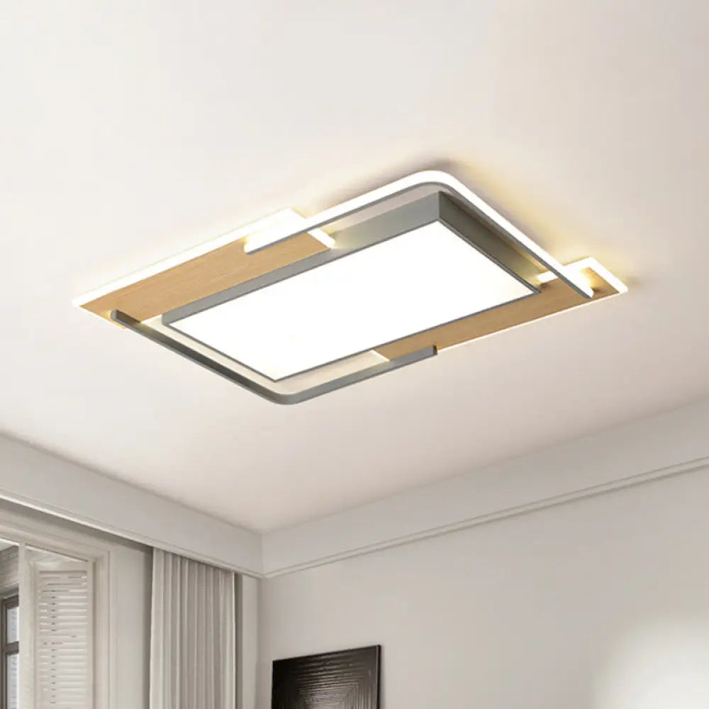 Modern Grey - Wood Flush Mount Led Ceiling Light With Acrylic Shade - Warm/White For Living Room