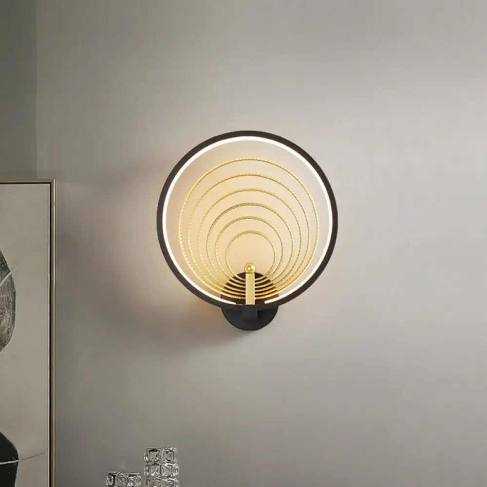 Modern Led Bedroom Sconce Light - Black/White Bedside Wall Fixture With Halo-Ring Shade Black