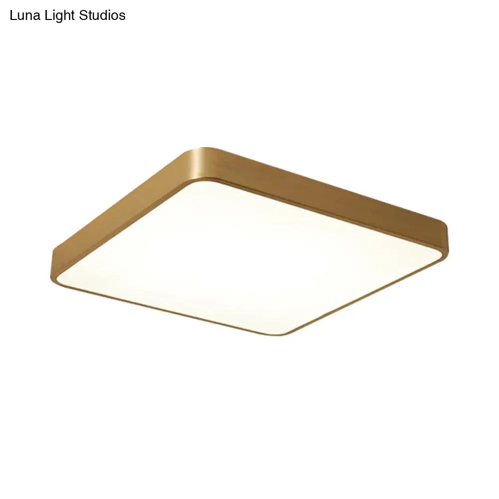 Modern Led Brass Ceiling Light Fixture For Bedroom - Square/Round Metallic Flush Mount