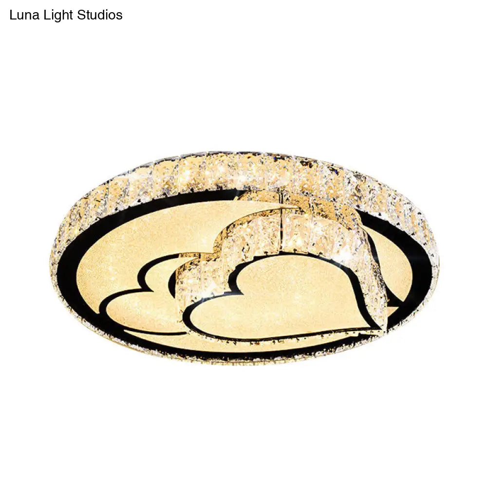 Modern Led Ceiling Light With White Moon And Star/Heart Design Crystal Block Accent - Perfect For