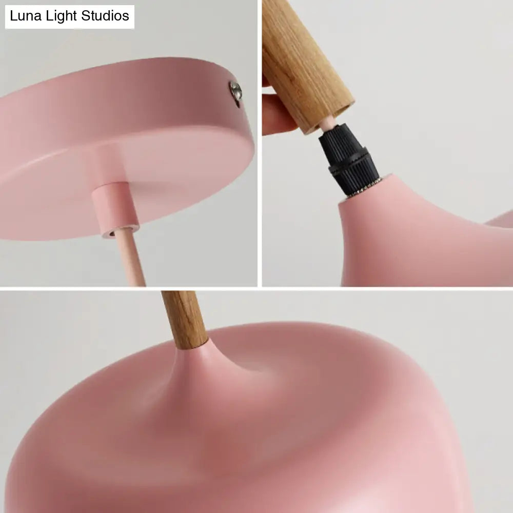 Modern Led Ceiling Pendant Light With Wood Lamp Socket - Macaron Color Option
