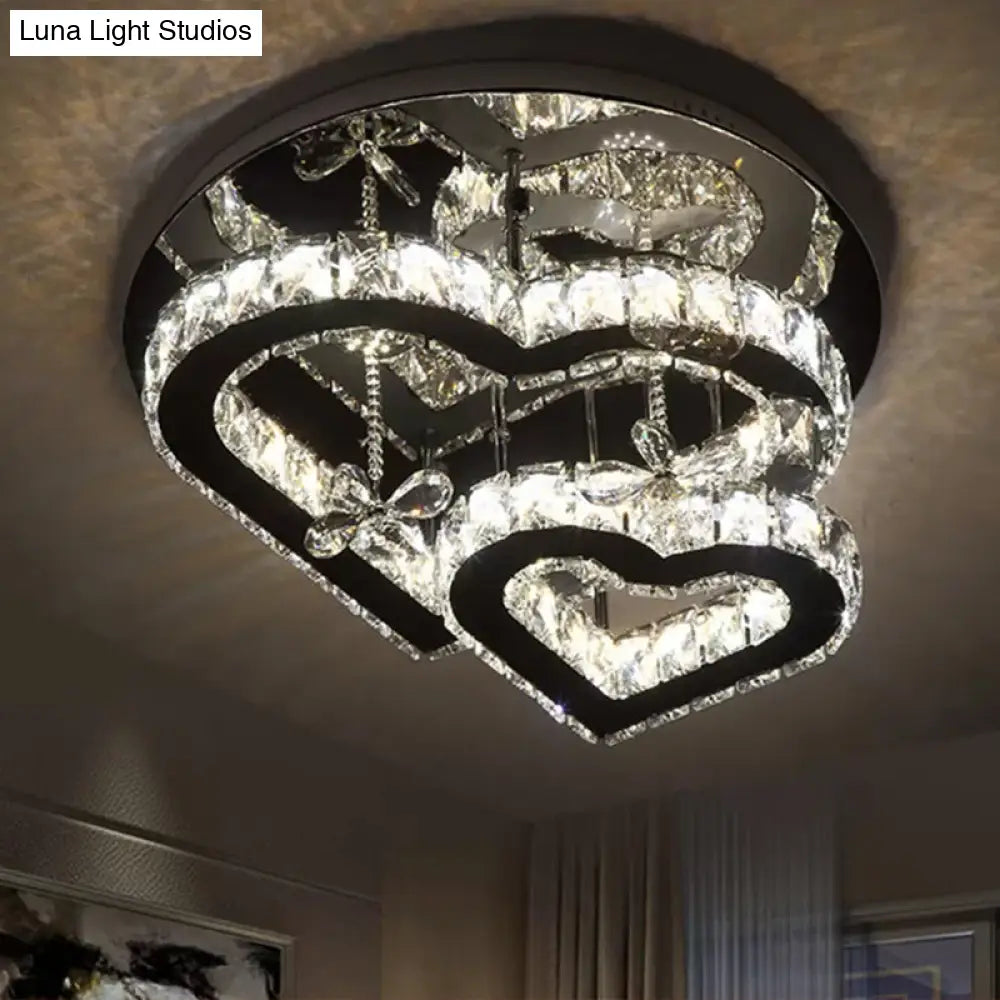 Modern Led Crystal Loving Heart Ceiling Light - Beveled Clear Semi - Flush Mount