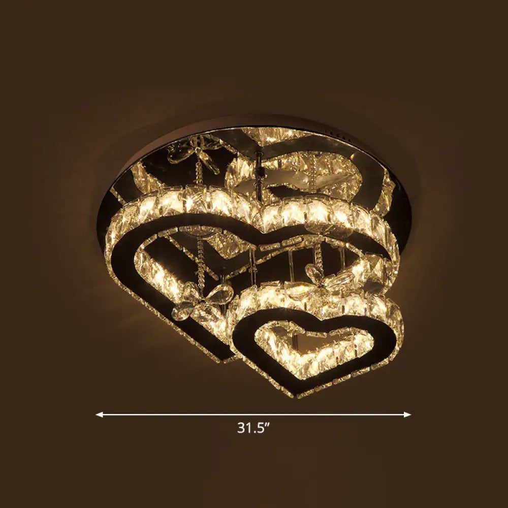 Modern Led Crystal Loving Heart Ceiling Light - Beveled Clear Semi - Flush Mount / 31.5’