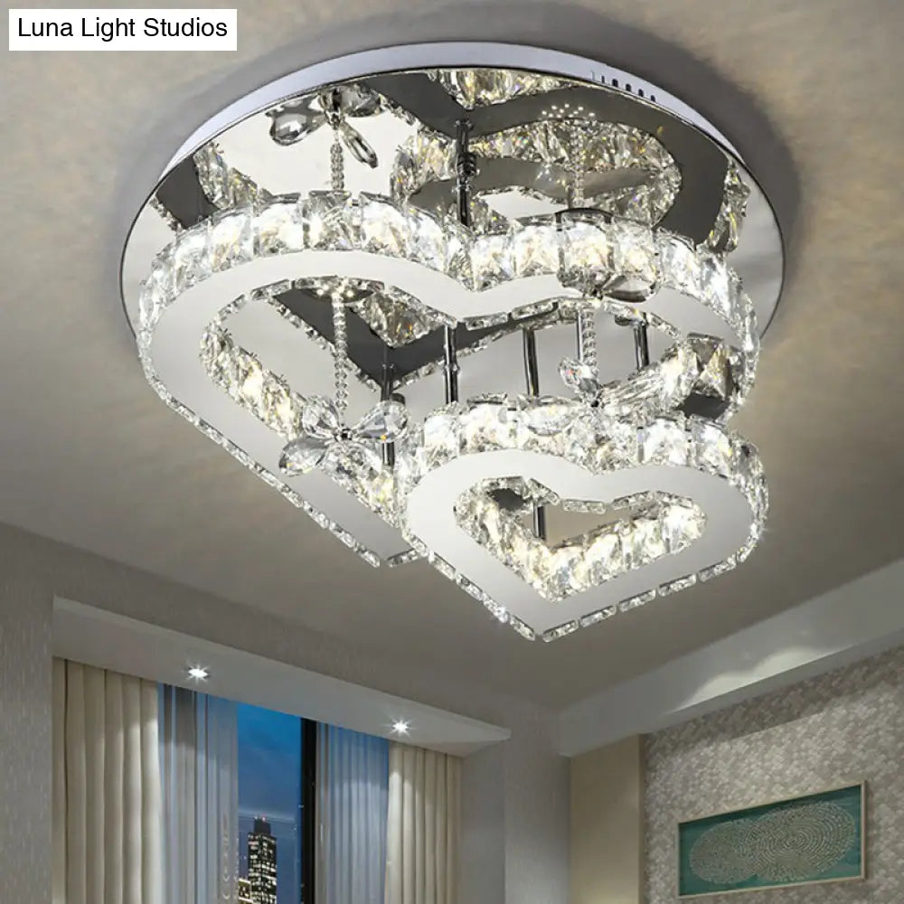 Modern Led Crystal Loving Heart Ceiling Light - Beveled Clear Semi - Flush Mount