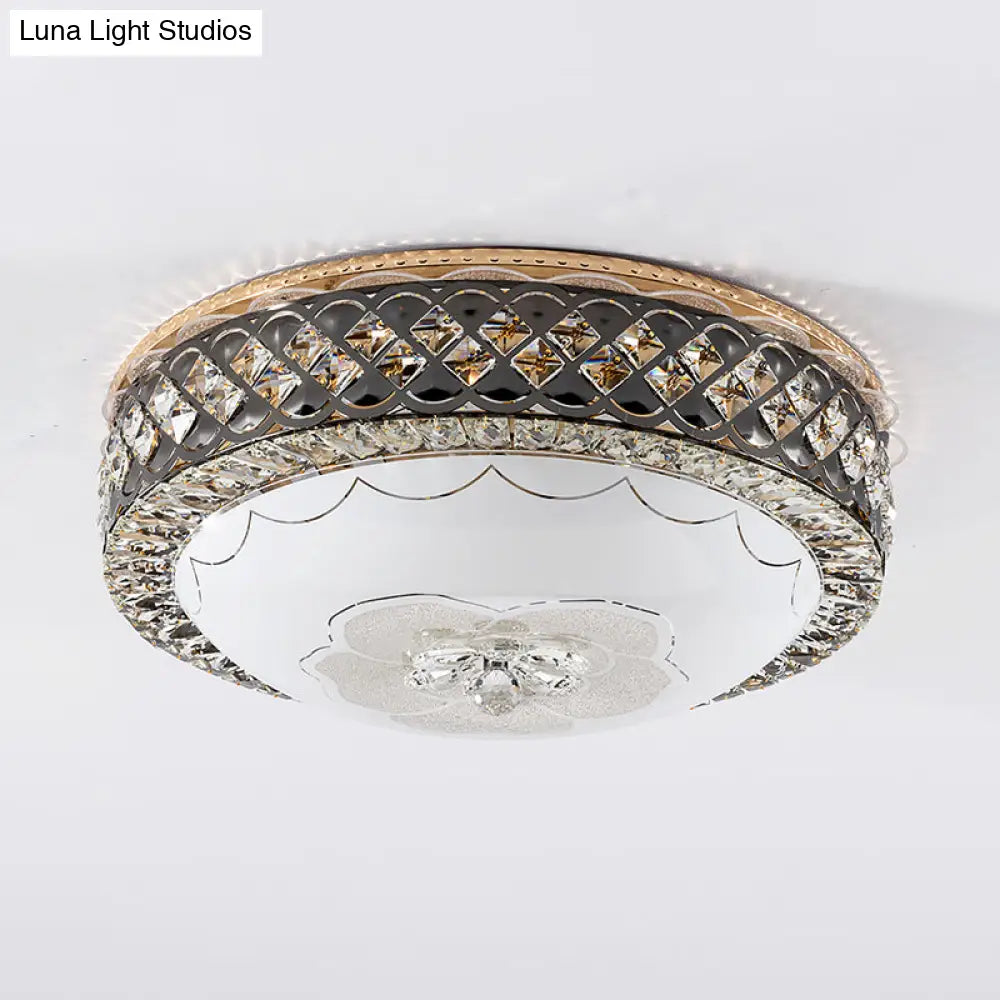 Modern Led Flush Crystal Ceiling Fixture In Black For Bedroom