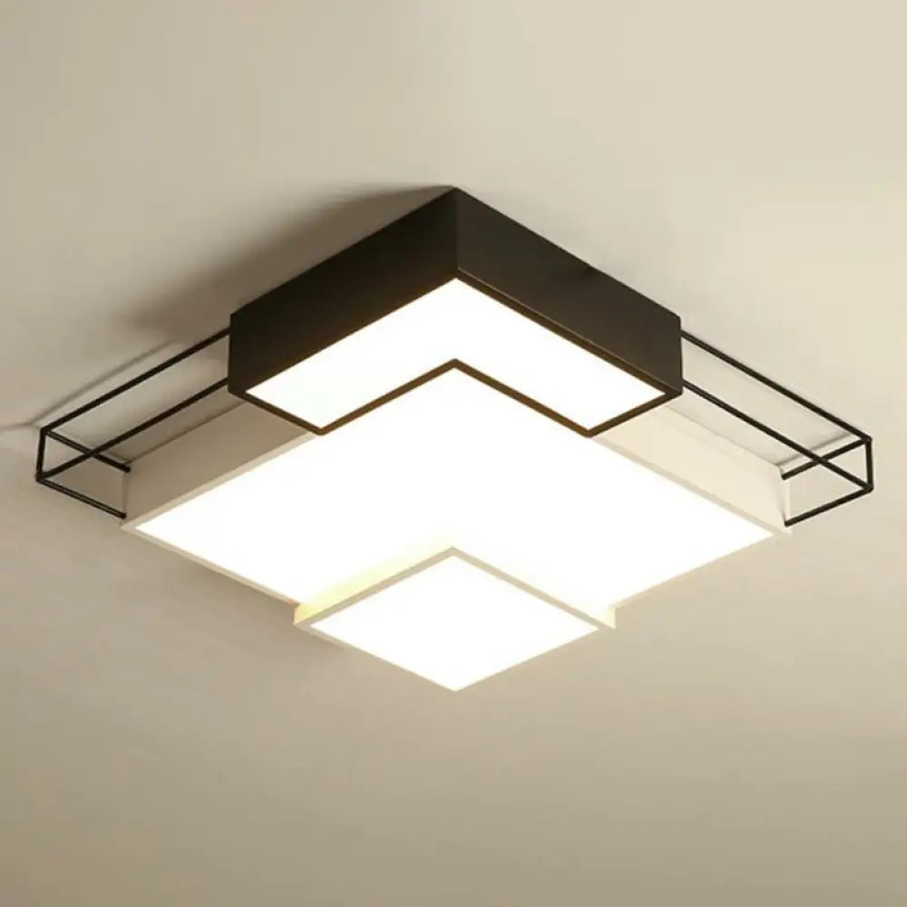 Modern Led Flush Mount Ceiling Light Fixture - Extra - Thin Acrylic Design In Black And White Black