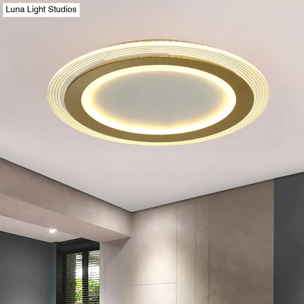 Modern Led Gold Flush Mount Lamp Metallic Square/Round Shape Options 16’/19.5’ Wide