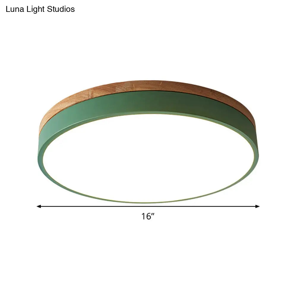 Modern Led Green Flush Mount Ceiling Light With Acrylic Diffuser - Available In 12’/16’/19.5’ Widths