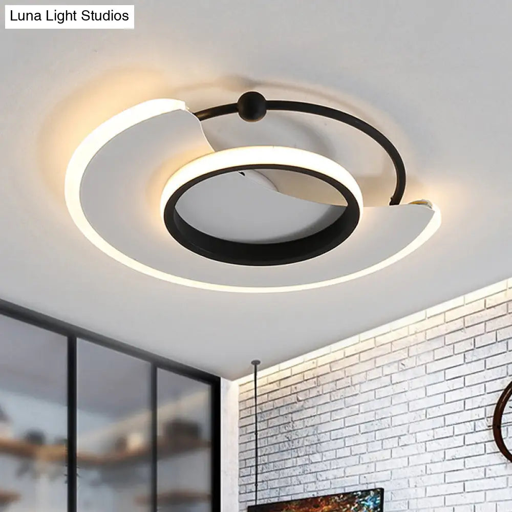 Modern Led Moon - Shaped White Flushmount Ceiling Light For Bedroom
