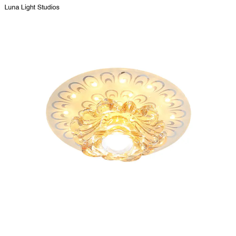 Modern Led Petal Flush Mount Crystal Light Fixture With Elegant Peacock Tail Pattern