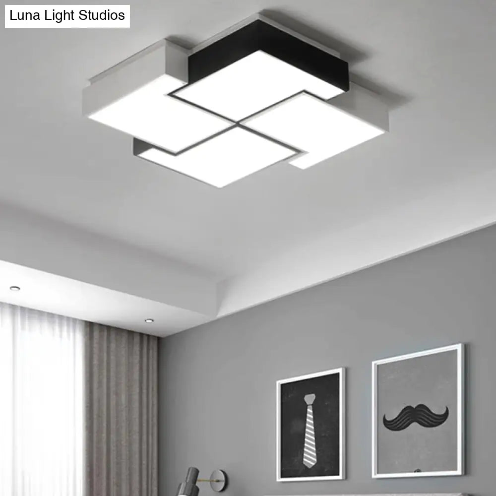 Modern Led Pinwheel Flush Mount Nordic Ceiling Light For Bedroom - Black And White Metal Finish