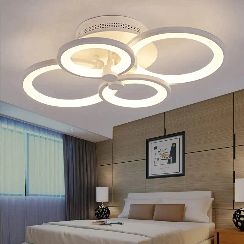 Modern Led Rings Ceiling Lamp For Kitchen Living Room Study Bedroom Dimmable+Remote Control Geometry