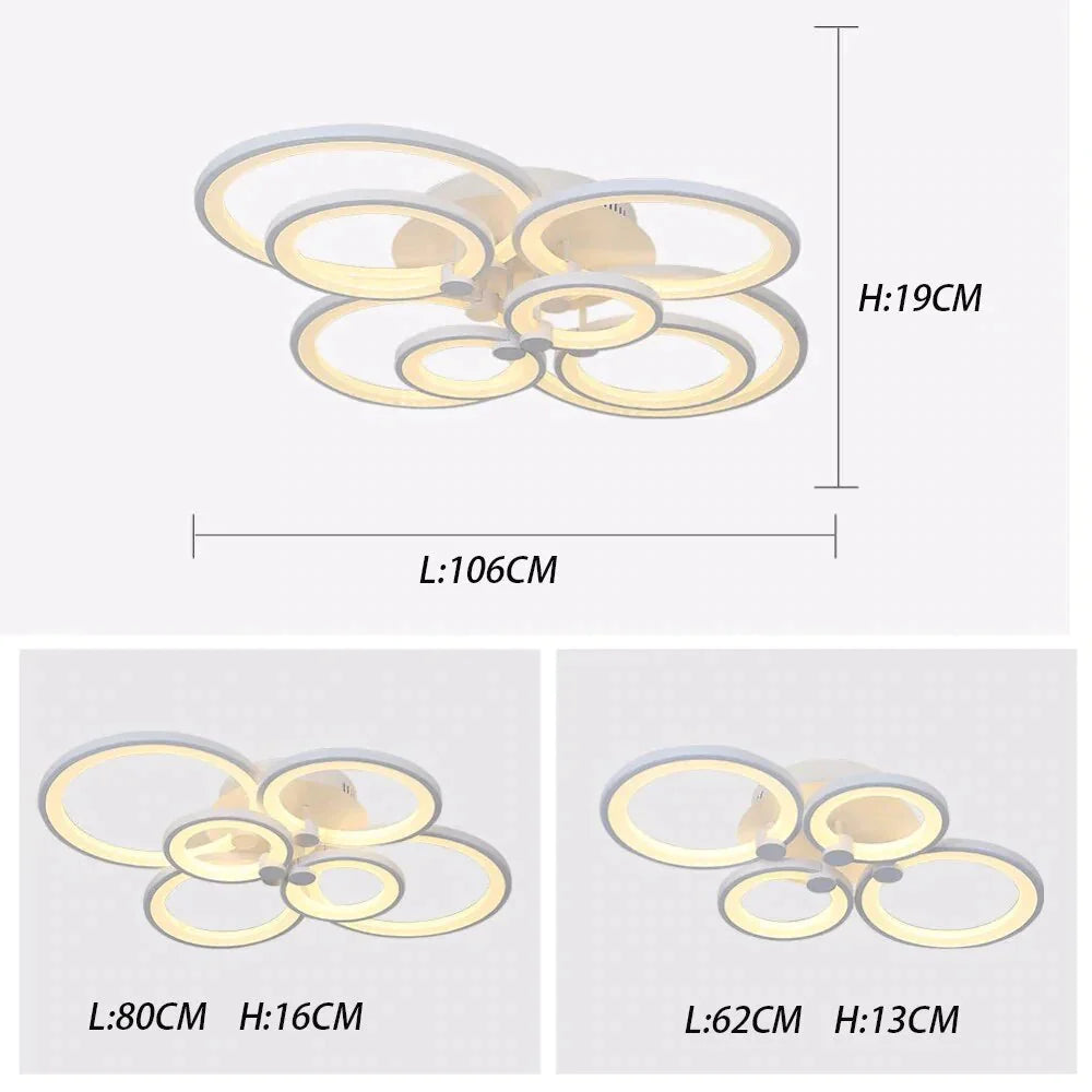 Modern Led Rings Ceiling Lamp For Kitchen Living Room Study Bedroom Dimmable+Remote Control Geometry
