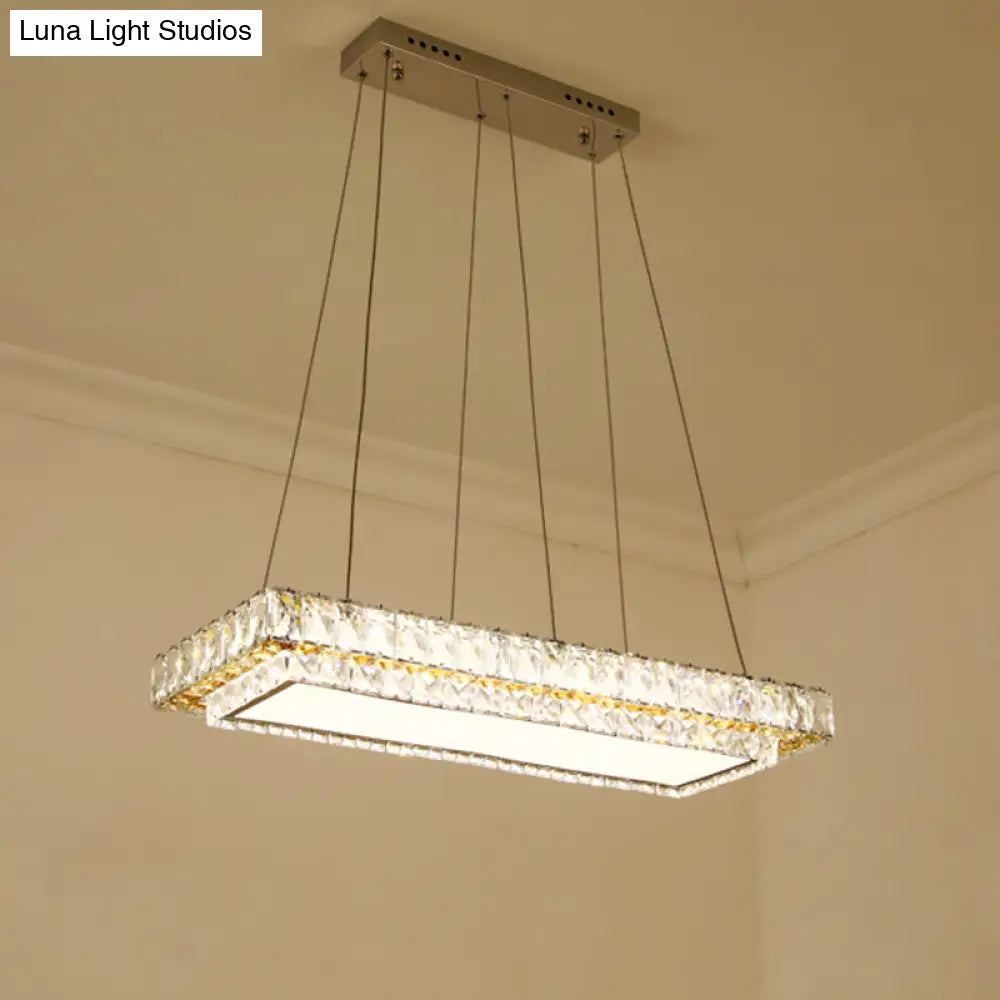 Modern Led Suspension Light: Clear Crystal Rectangle Blocks For Dinning Room & Kitchen Island