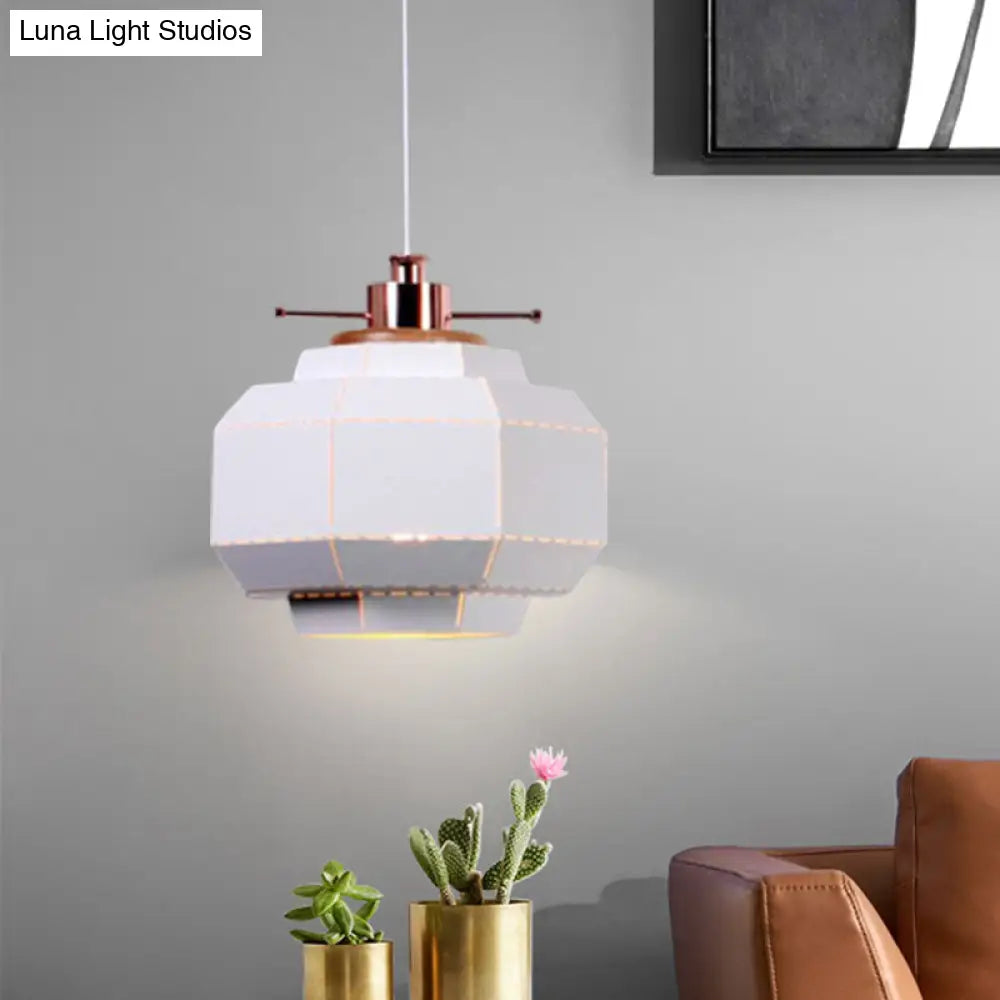 Modern Metal And Wood Pendant Light With Cylinder/Diamond Shade - 1 Black/White
