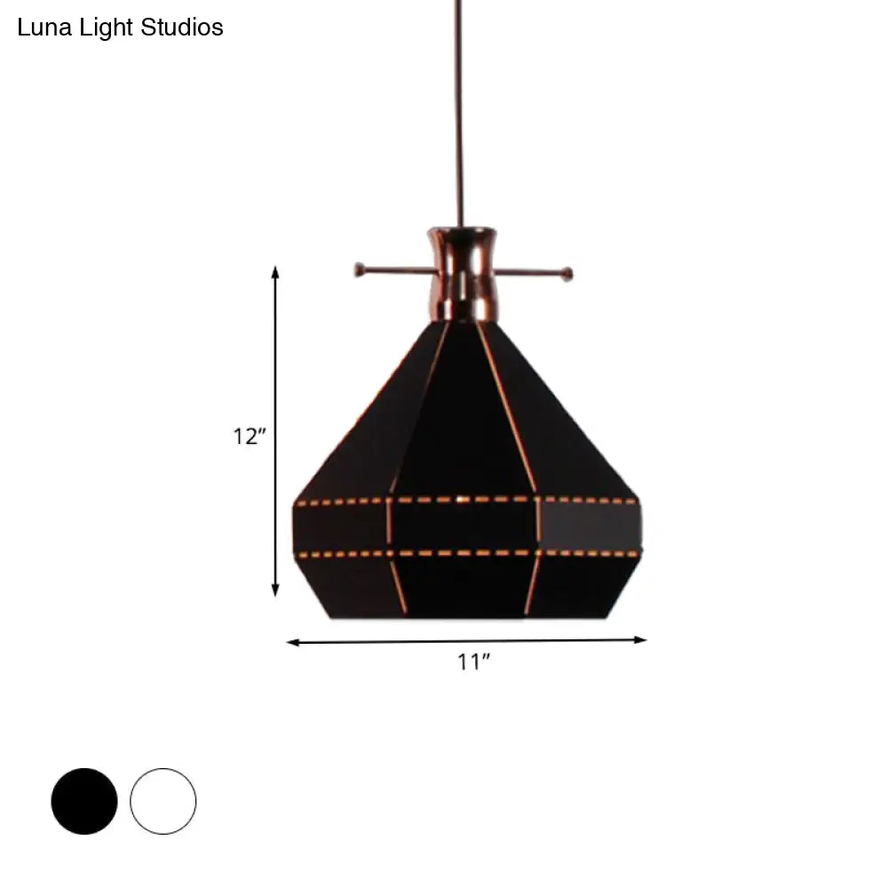 Modern Metal And Wood Pendant Light With Cylinder/Diamond Shade - 1 Black/White