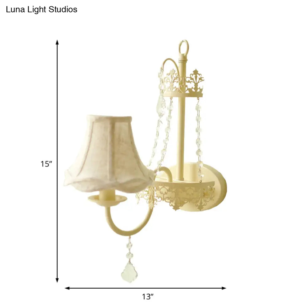 Modern Metal Bell/Candle Wall Mount Lamp: 1-Light Sconce Fixture With Crystal Bead Yellow
