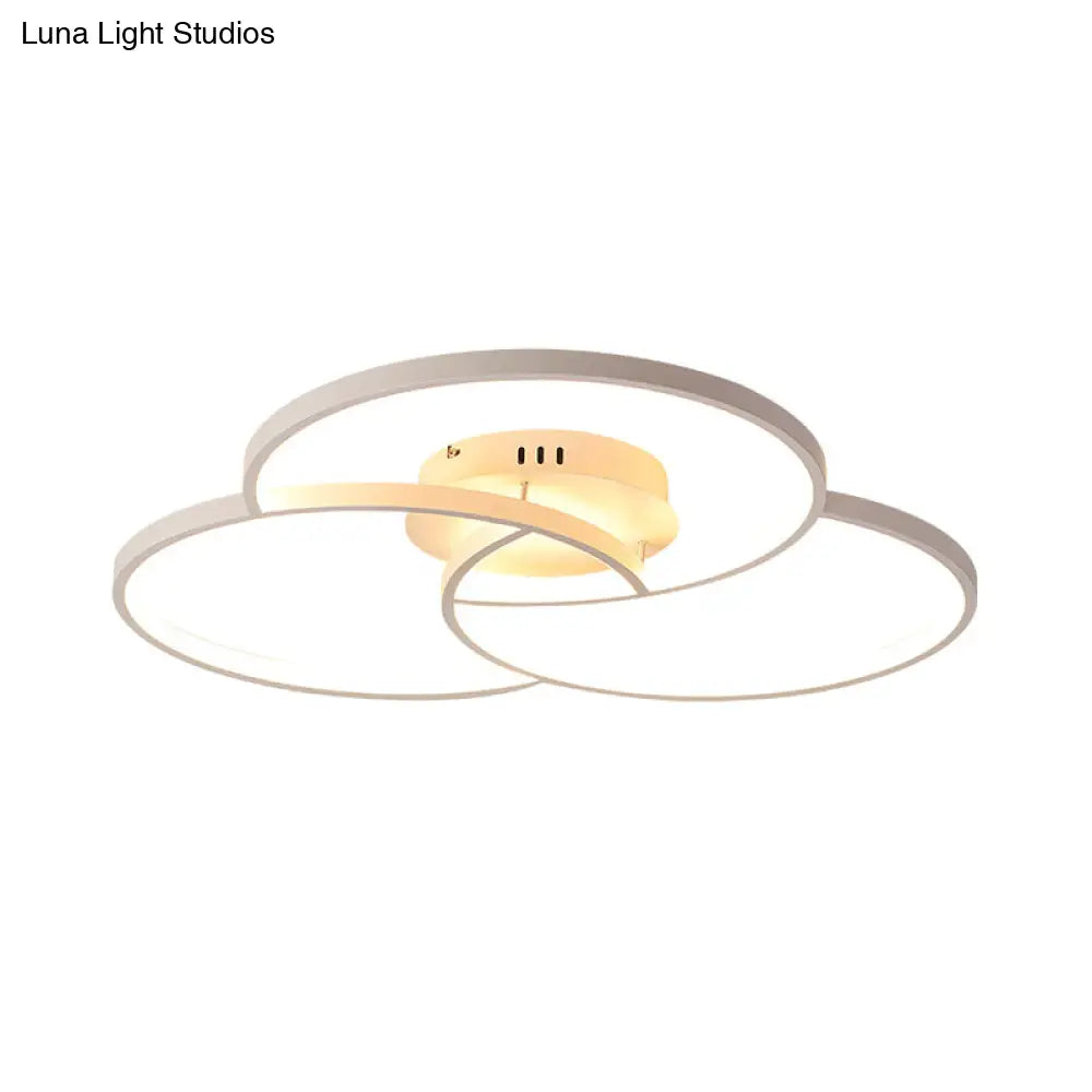 Modern Metal Intersecting Ring Led Ceiling Fixture Black/White Semi - Flush Mount Warm/White Light