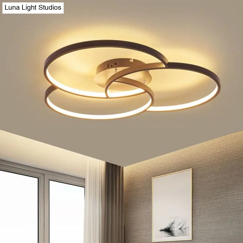 Modern Metal Intersecting Ring Led Ceiling Fixture Black/White Semi - Flush Mount Warm/White Light