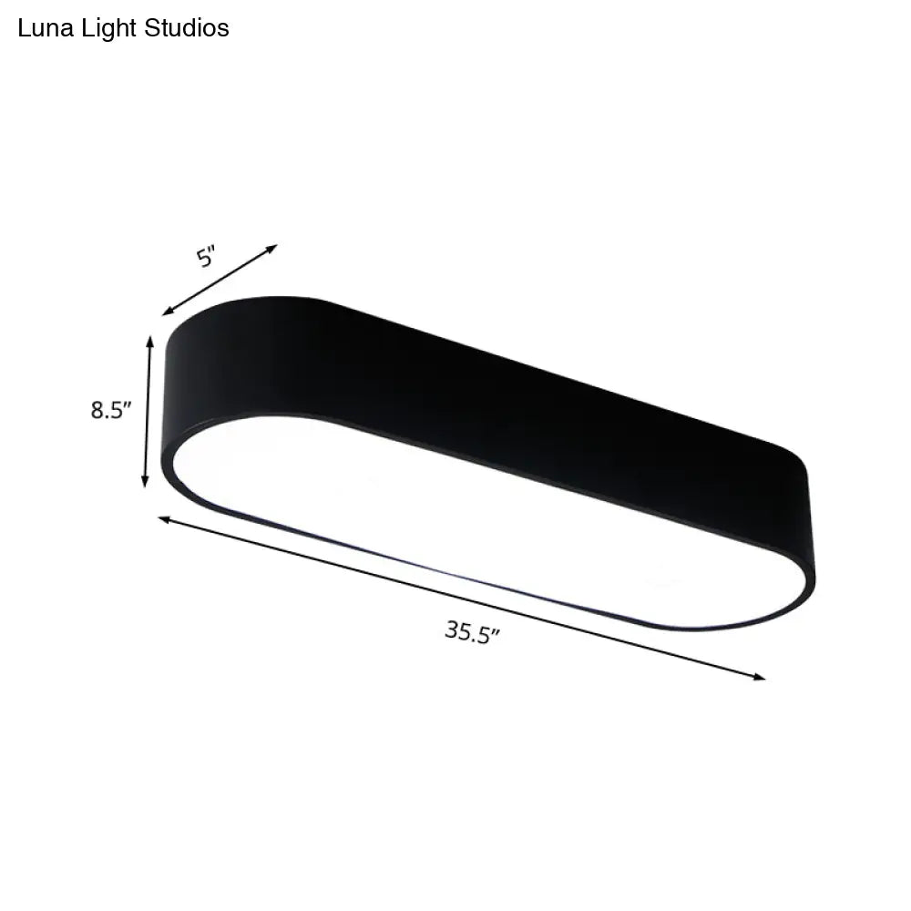 Modern Metal Led Flush Mount Lamp: Smooth Edge Case 23.5’/35.5’ Wide White/Black Ceiling Light